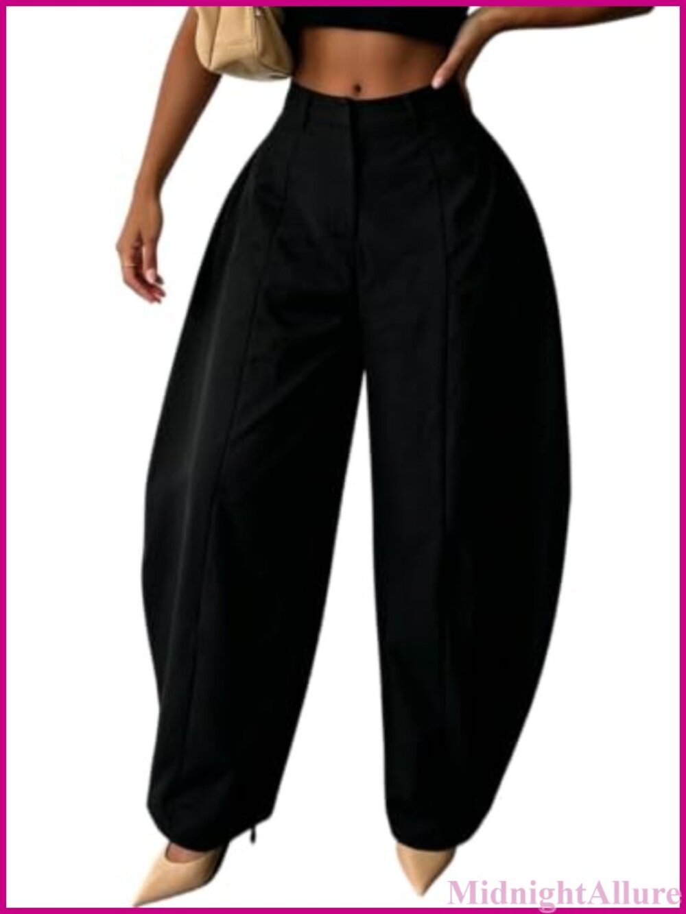 High Waisted Balloon Pants Wide Leg Barrel Dress Pants Wrinkle Resistant